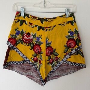 OH‎ BOY Rio de Janeiro Womens Yellow Floral Mixed Print Tulip Hem Shorts Size P